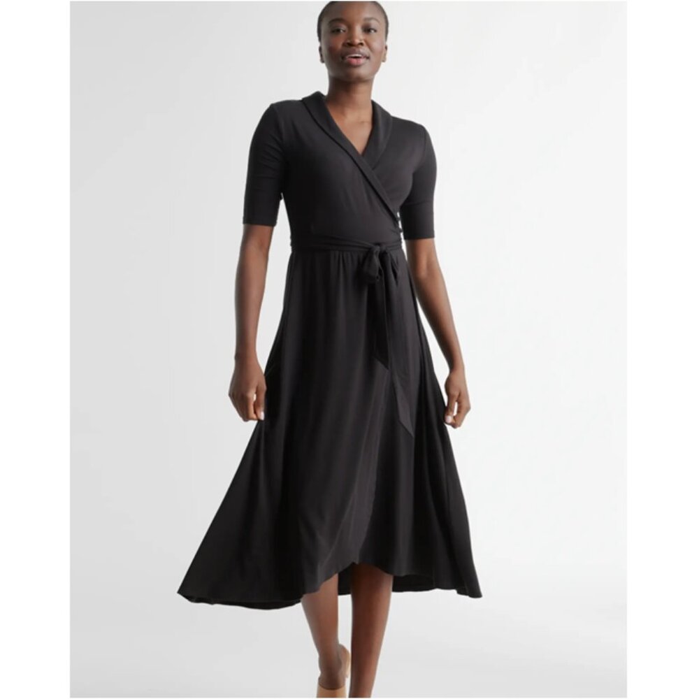NWT Quince Tencel Jersey Midi Wrap Dress - Black XL